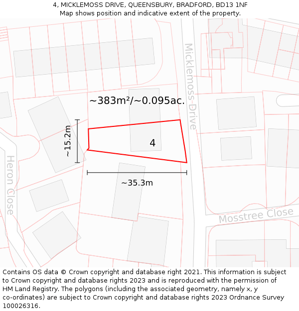 4, MICKLEMOSS DRIVE, QUEENSBURY, BRADFORD, BD13 1NF: Plot and title map
