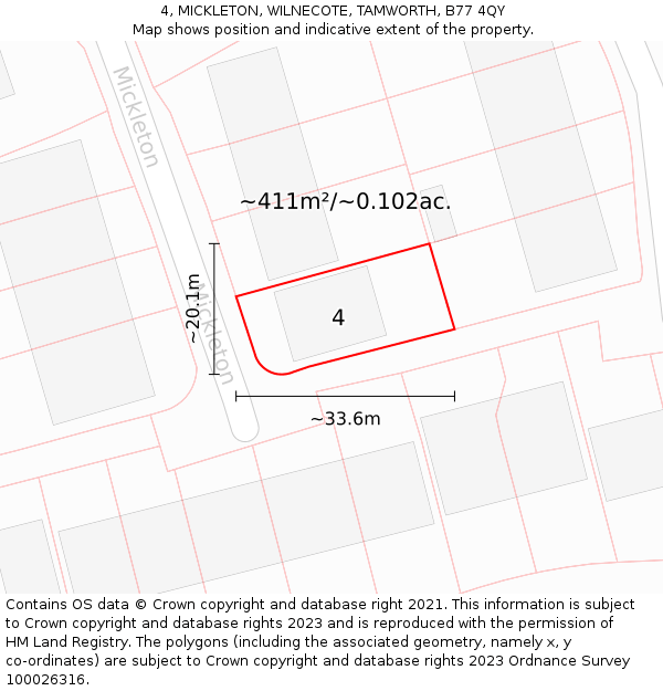 4, MICKLETON, WILNECOTE, TAMWORTH, B77 4QY: Plot and title map