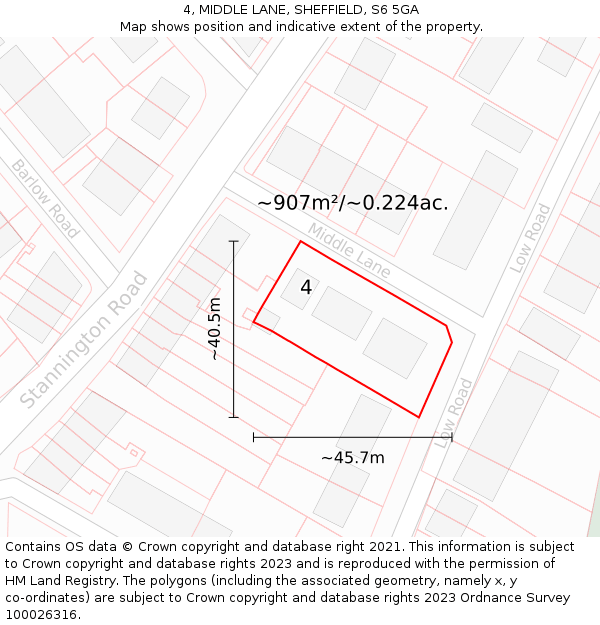 4, MIDDLE LANE, SHEFFIELD, S6 5GA: Plot and title map