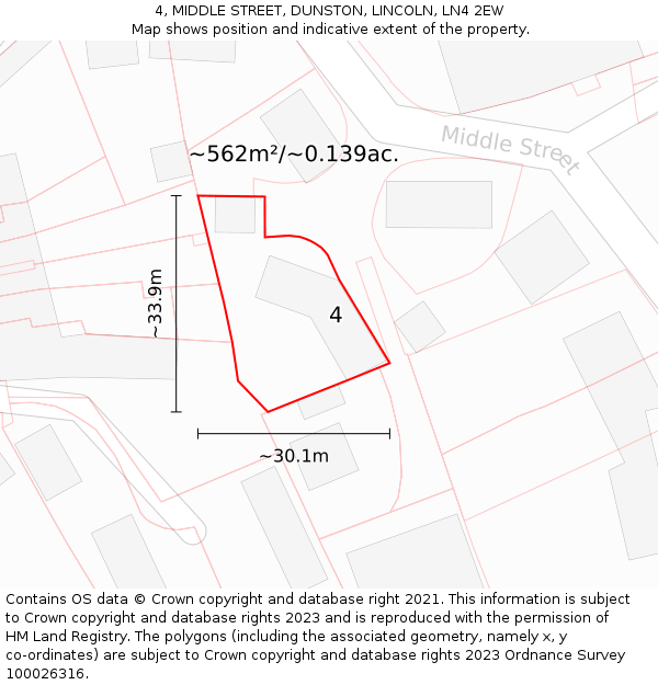 4, MIDDLE STREET, DUNSTON, LINCOLN, LN4 2EW: Plot and title map