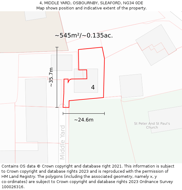 4, MIDDLE YARD, OSBOURNBY, SLEAFORD, NG34 0DE: Plot and title map