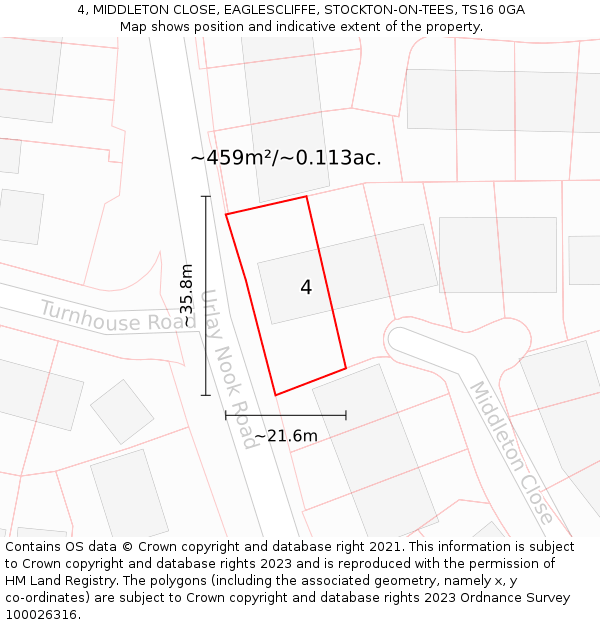 4, MIDDLETON CLOSE, EAGLESCLIFFE, STOCKTON-ON-TEES, TS16 0GA: Plot and title map