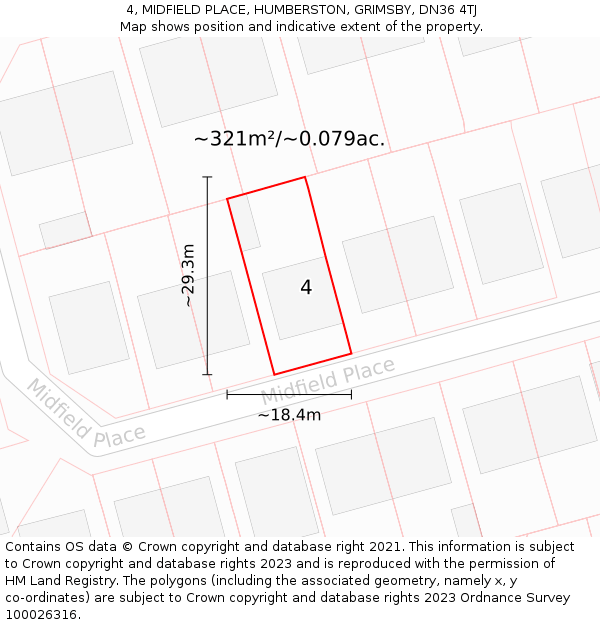 4, MIDFIELD PLACE, HUMBERSTON, GRIMSBY, DN36 4TJ: Plot and title map