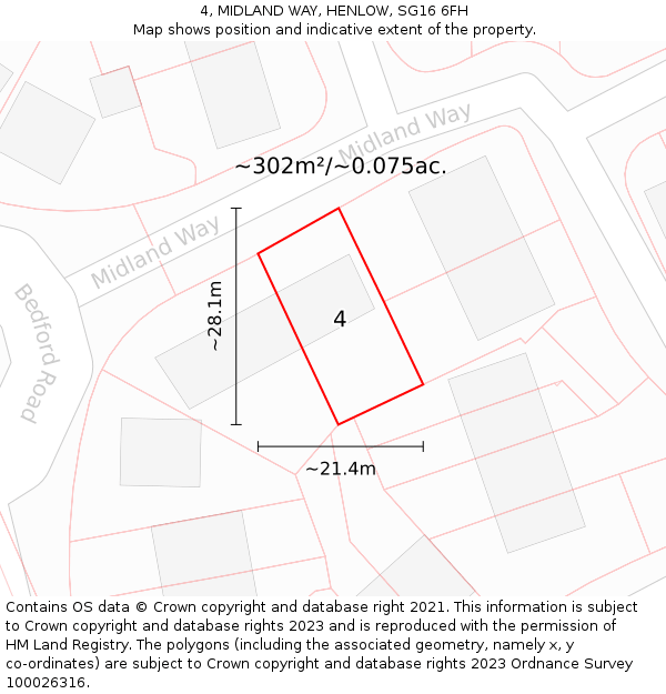 4, MIDLAND WAY, HENLOW, SG16 6FH: Plot and title map