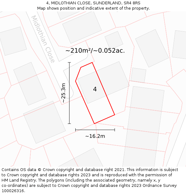 4, MIDLOTHIAN CLOSE, SUNDERLAND, SR4 8RS: Plot and title map