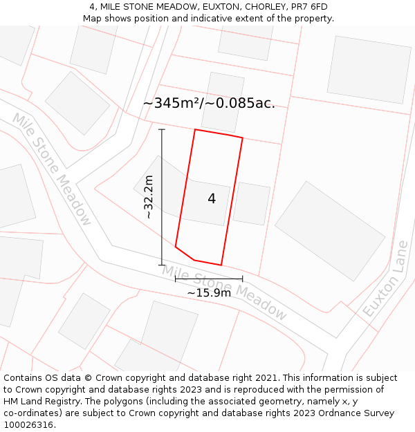 4, MILE STONE MEADOW, EUXTON, CHORLEY, PR7 6FD: Plot and title map