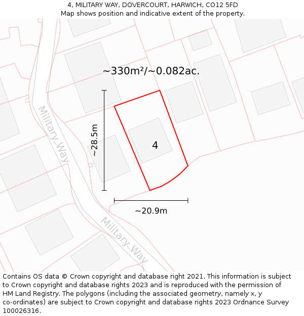 4, MILITARY WAY, DOVERCOURT, HARWICH, CO12 5FD: Plot and title map