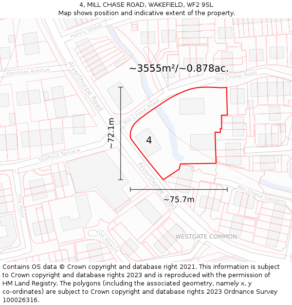 4, MILL CHASE ROAD, WAKEFIELD, WF2 9SL: Plot and title map