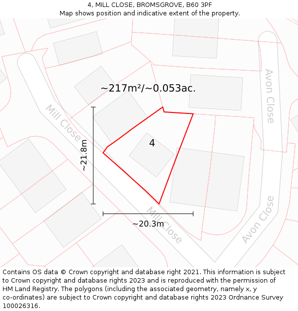 4, MILL CLOSE, BROMSGROVE, B60 3PF: Plot and title map