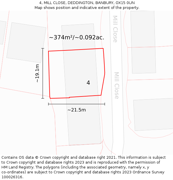 4, MILL CLOSE, DEDDINGTON, BANBURY, OX15 0UN: Plot and title map