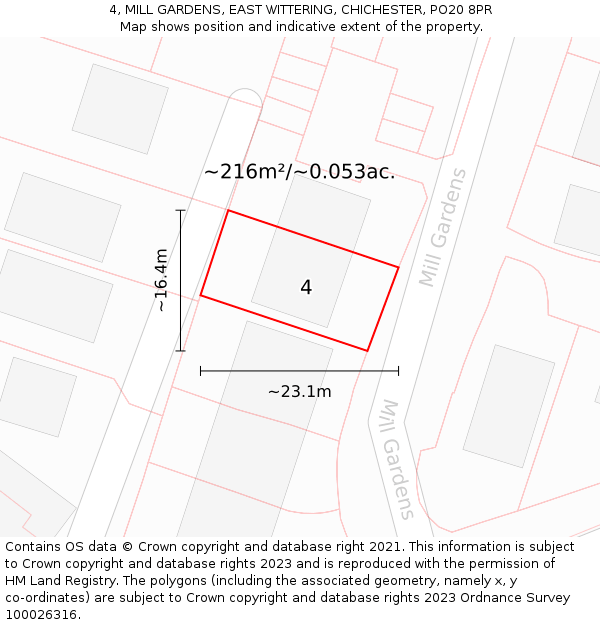 4, MILL GARDENS, EAST WITTERING, CHICHESTER, PO20 8PR: Plot and title map