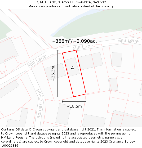 4, MILL LANE, BLACKPILL, SWANSEA, SA3 5BD: Plot and title map