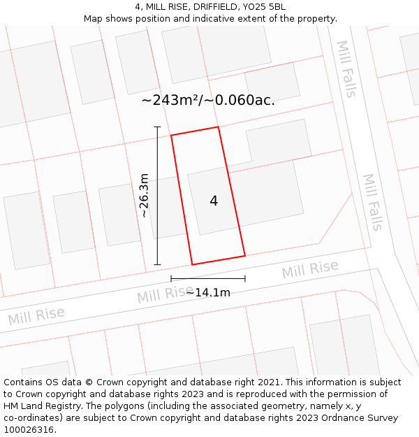 4, MILL RISE, DRIFFIELD, YO25 5BL: Plot and title map