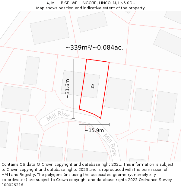 4, MILL RISE, WELLINGORE, LINCOLN, LN5 0DU: Plot and title map