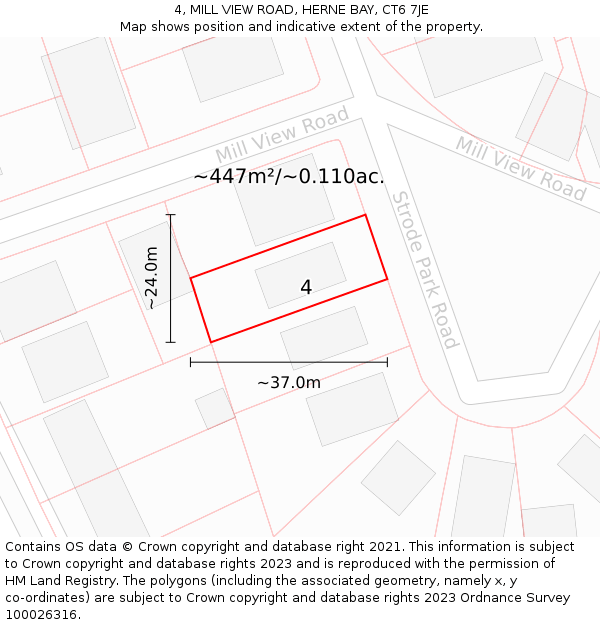 4, MILL VIEW ROAD, HERNE BAY, CT6 7JE: Plot and title map