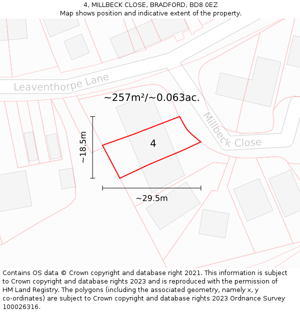 4, MILLBECK CLOSE, BRADFORD, BD8 0EZ: Plot and title map