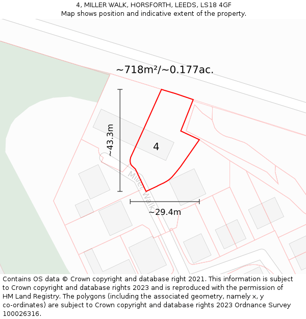 4, MILLER WALK, HORSFORTH, LEEDS, LS18 4GF: Plot and title map