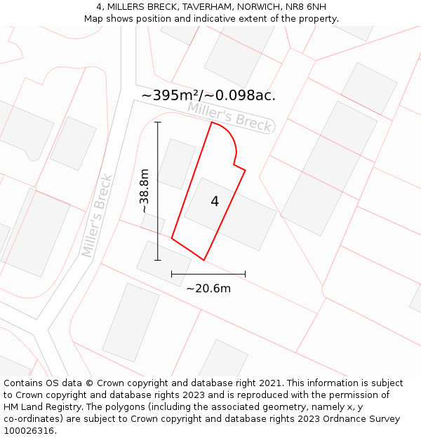 4, MILLERS BRECK, TAVERHAM, NORWICH, NR8 6NH: Plot and title map