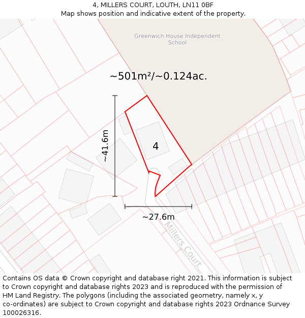 4, MILLERS COURT, LOUTH, LN11 0BF: Plot and title map