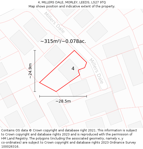 4, MILLERS DALE, MORLEY, LEEDS, LS27 9TQ: Plot and title map