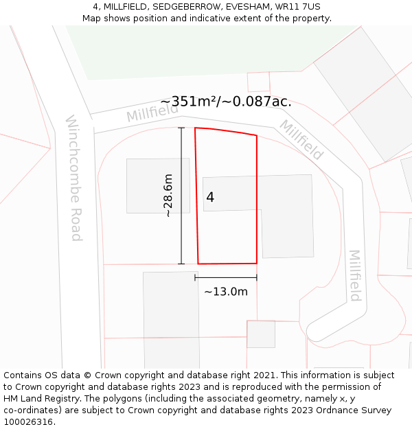 4, MILLFIELD, SEDGEBERROW, EVESHAM, WR11 7US: Plot and title map