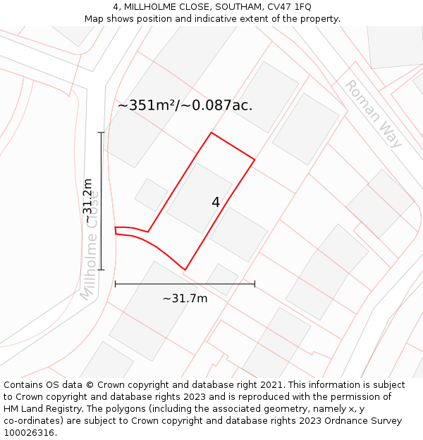 4, MILLHOLME CLOSE, SOUTHAM, CV47 1FQ: Plot and title map