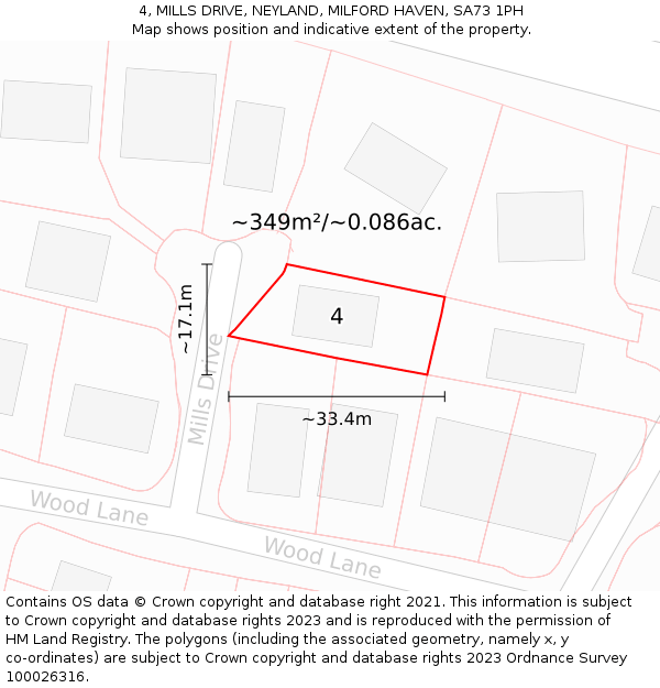 4, MILLS DRIVE, NEYLAND, MILFORD HAVEN, SA73 1PH: Plot and title map