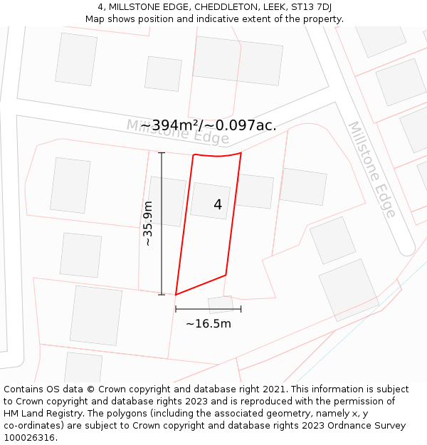 4, MILLSTONE EDGE, CHEDDLETON, LEEK, ST13 7DJ: Plot and title map