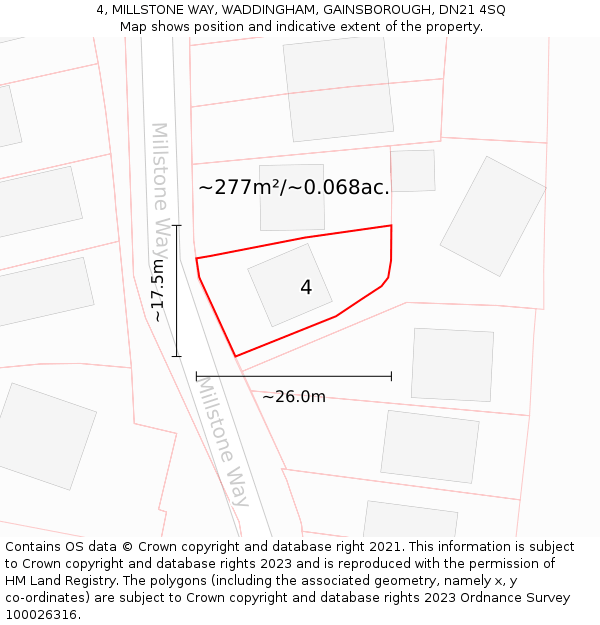 4, MILLSTONE WAY, WADDINGHAM, GAINSBOROUGH, DN21 4SQ: Plot and title map