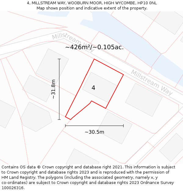 4, MILLSTREAM WAY, WOOBURN MOOR, HIGH WYCOMBE, HP10 0NL: Plot and title map