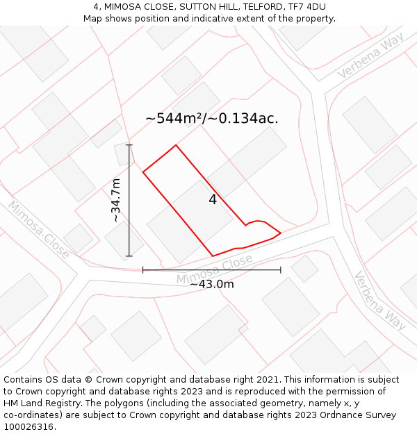 4, MIMOSA CLOSE, SUTTON HILL, TELFORD, TF7 4DU: Plot and title map