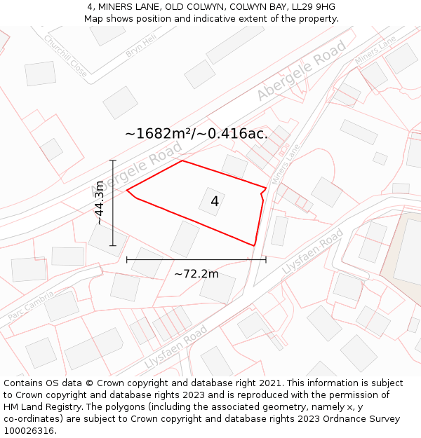 4, MINERS LANE, OLD COLWYN, COLWYN BAY, LL29 9HG: Plot and title map