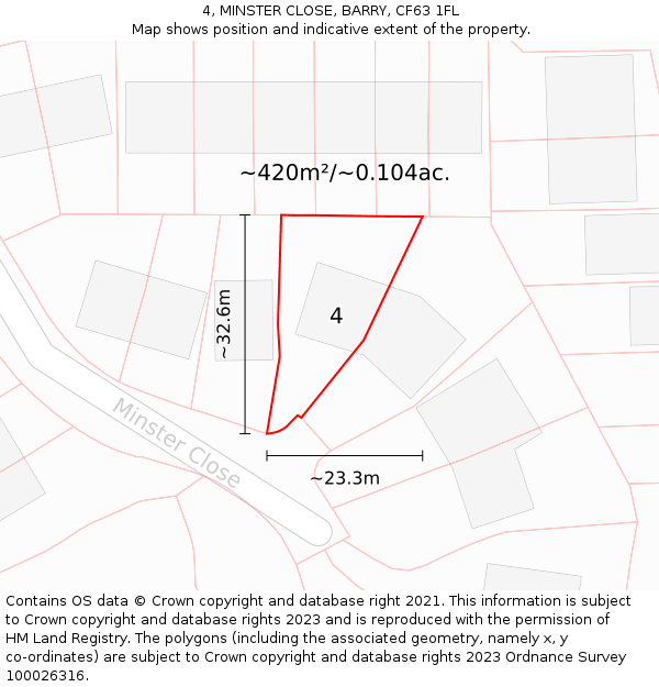 4, MINSTER CLOSE, BARRY, CF63 1FL: Plot and title map