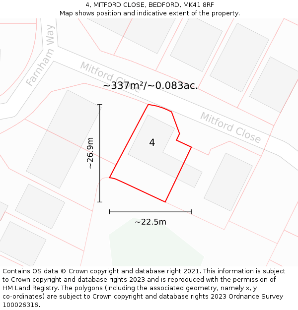 4, MITFORD CLOSE, BEDFORD, MK41 8RF: Plot and title map