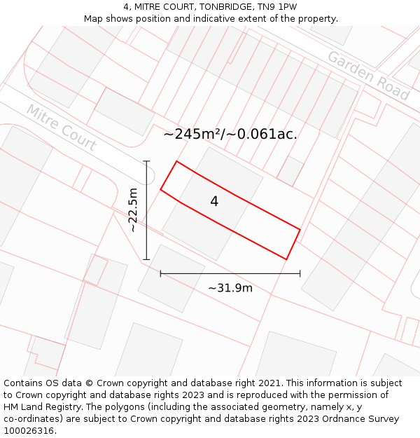 4, MITRE COURT, TONBRIDGE, TN9 1PW: Plot and title map