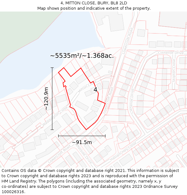 4, MITTON CLOSE, BURY, BL8 2LD: Plot and title map