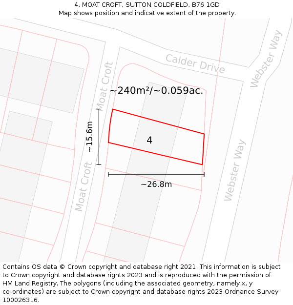 4, MOAT CROFT, SUTTON COLDFIELD, B76 1GD: Plot and title map