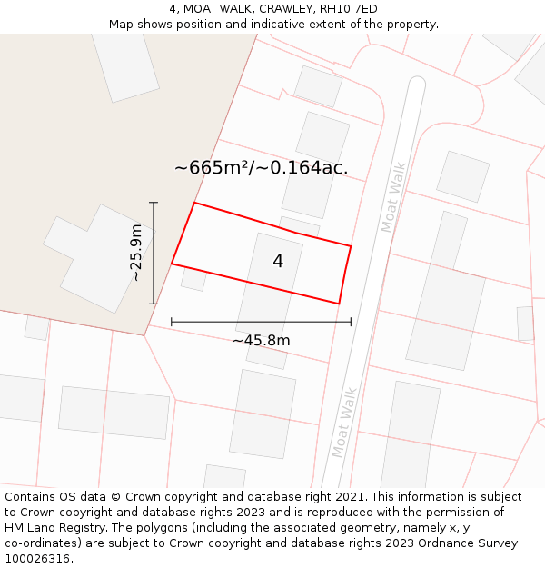 4, MOAT WALK, CRAWLEY, RH10 7ED: Plot and title map