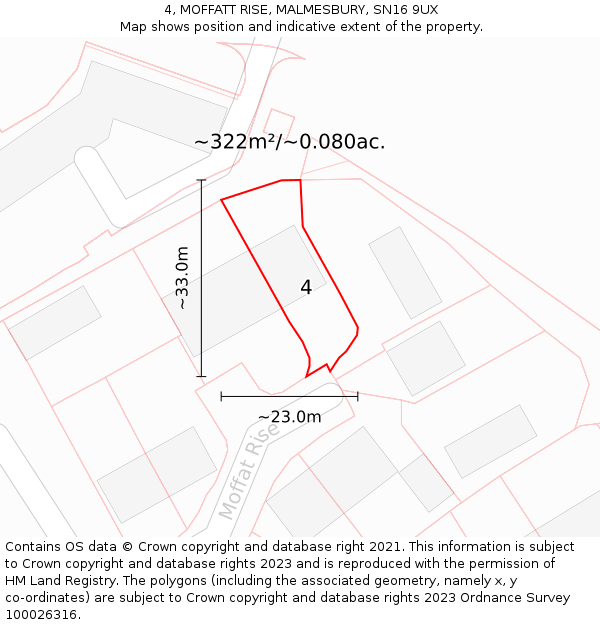 4, MOFFATT RISE, MALMESBURY, SN16 9UX: Plot and title map