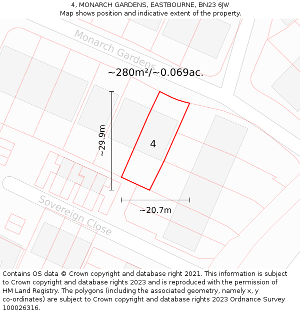 4, MONARCH GARDENS, EASTBOURNE, BN23 6JW: Plot and title map