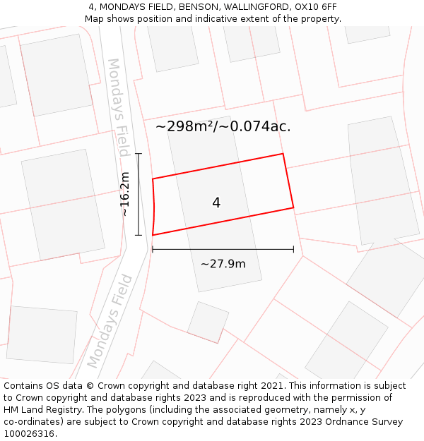 4, MONDAYS FIELD, BENSON, WALLINGFORD, OX10 6FF: Plot and title map