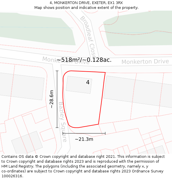 4, MONKERTON DRIVE, EXETER, EX1 3RX: Plot and title map