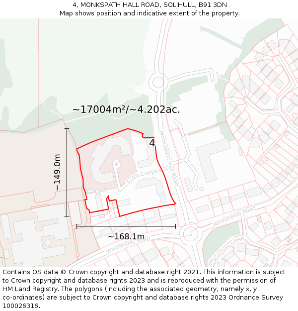 4, MONKSPATH HALL ROAD, SOLIHULL, B91 3DN: Plot and title map