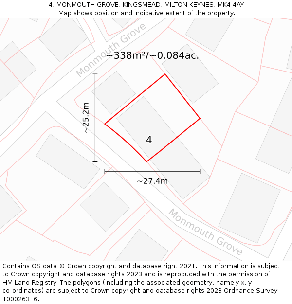 4, MONMOUTH GROVE, KINGSMEAD, MILTON KEYNES, MK4 4AY: Plot and title map