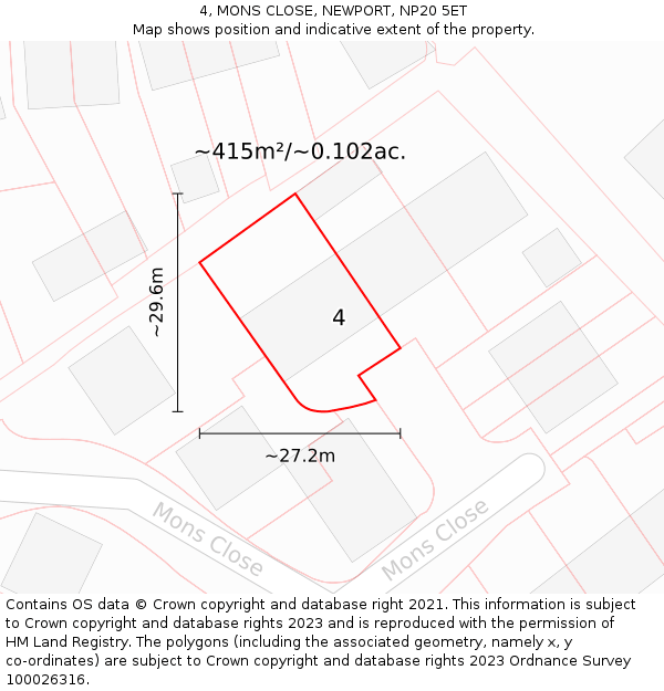 4, MONS CLOSE, NEWPORT, NP20 5ET: Plot and title map