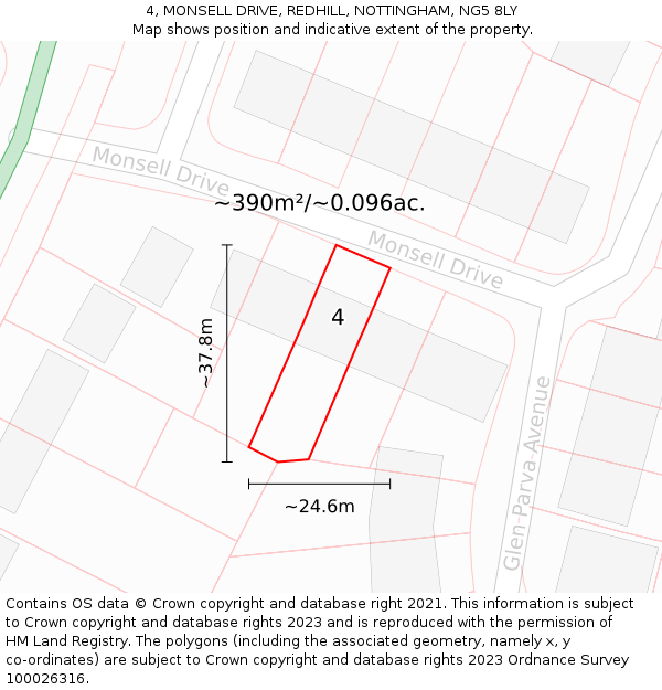 4, MONSELL DRIVE, REDHILL, NOTTINGHAM, NG5 8LY: Plot and title map