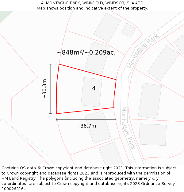 4, MONTAGUE PARK, WINKFIELD, WINDSOR, SL4 4BD: Plot and title map