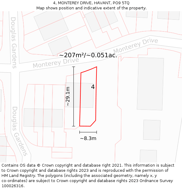 4, MONTEREY DRIVE, HAVANT, PO9 5TQ: Plot and title map