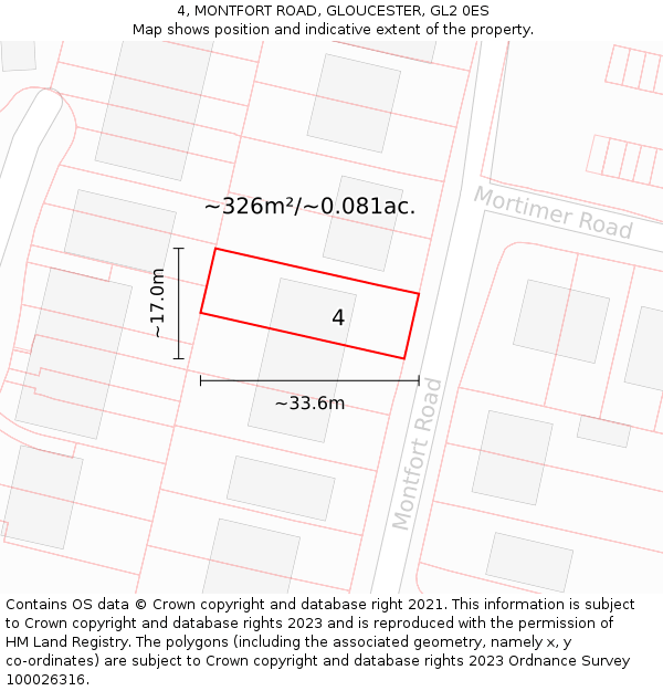 4, MONTFORT ROAD, GLOUCESTER, GL2 0ES: Plot and title map