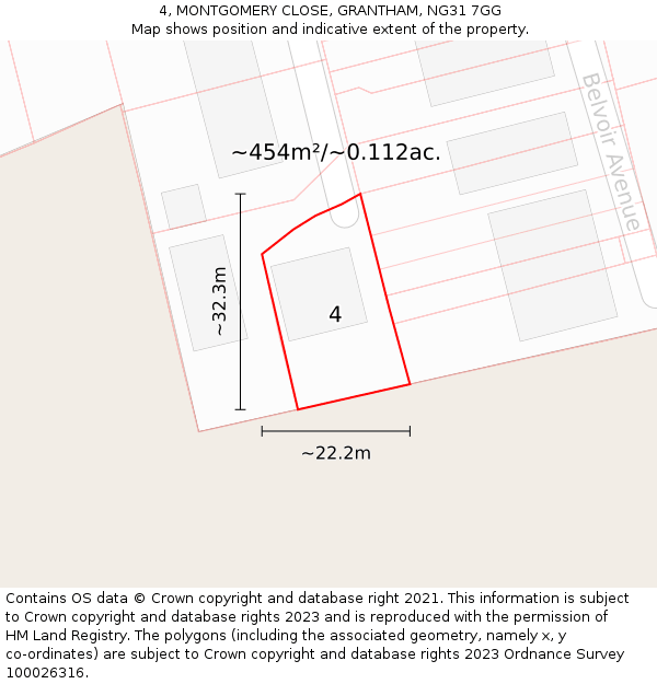 4, MONTGOMERY CLOSE, GRANTHAM, NG31 7GG: Plot and title map